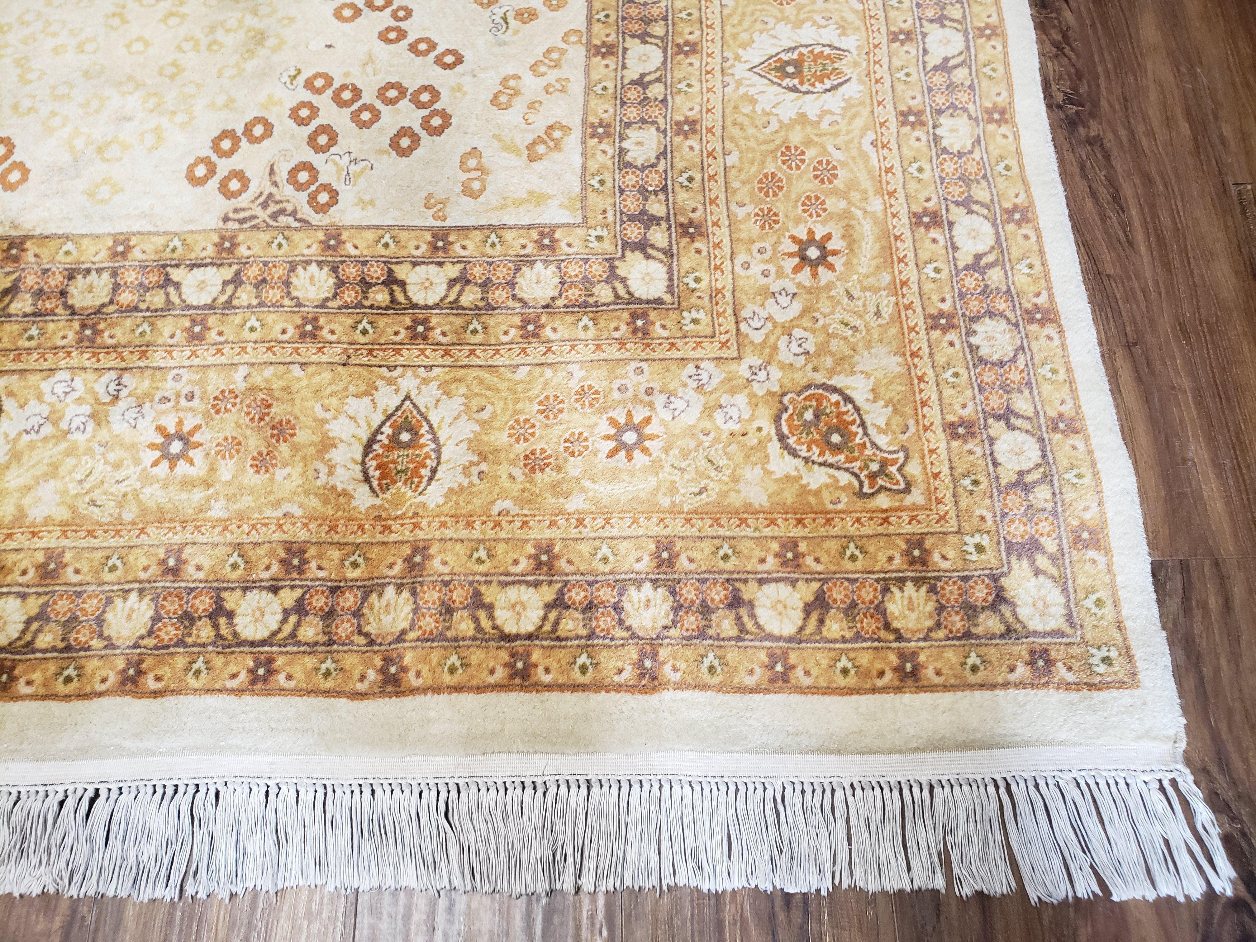 9' X 12' Handmade Oriental Floral Wool Area Rug Organic Ivory Beige Nice - Jewel Rugs