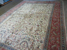 Persian Tabriz Rug 8x10, Antique Authentic Wool Oriental Carpet 8 x 10 ft, Bird Motifs Floral Boteh Paisleys, Cream Red Blue Vintage Handmade Rug - Jewel Rugs