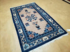 3' X 5' 8" Handmade Art Deco Chinese Wool Rug Peking Blue and Beige Carpet - Jewel Rugs