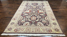 Vintage Indo Mahal Area Rug 6x9, Indian Persian Oriental Carpet 6 x 9, Puce Eggplant Tan Beige Rug, Hand-Knotted, Large Floral Design Wool - Jewel Rugs