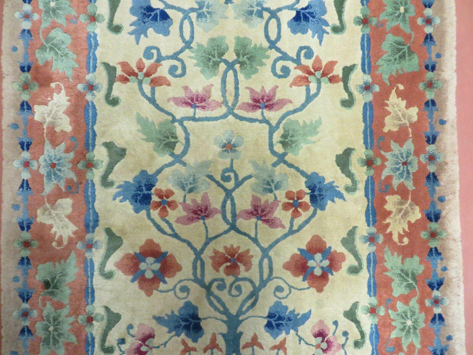 3' X 5' Vintage Art Deco Nichols Handmade Chinese Wool Rug Flowers Vase - Jewel Rugs