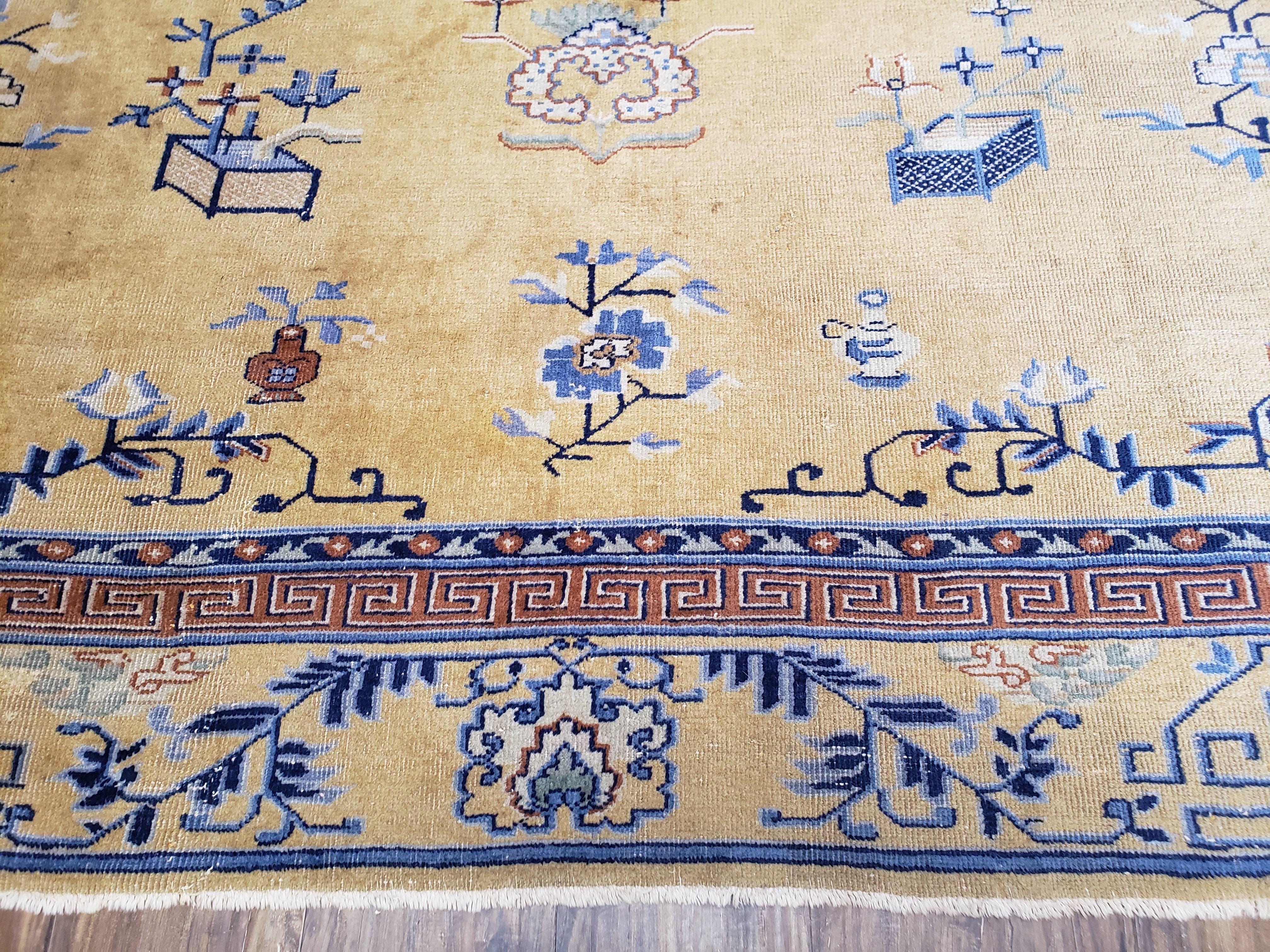 10' X 13' Antique Handmade Chinese Wool Rug Peking Mandarin Gold Mustard - Jewel Rugs