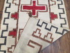 Semi Antique Navajo Rug 3x5, Wool Hand Woven, First Aid Cross Navajo American Blanket, Kilim Rug, Ivory Red, Nice, Rare Navaho Blanket - Jewel Rugs