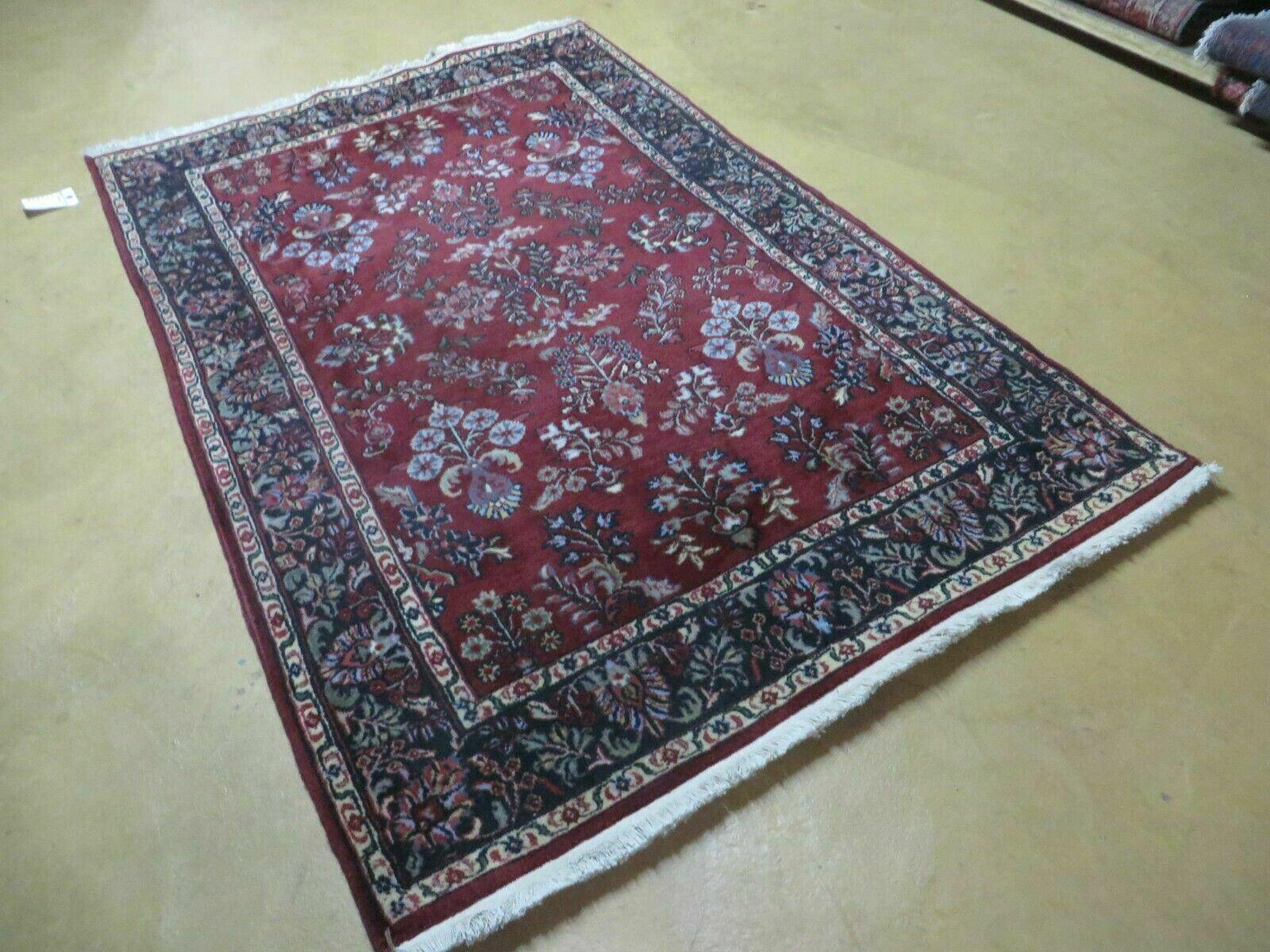 4' X 6' Vintage Handmade Fine India Jaipur Floral Oriental Wool Rug Red Nice - Jewel Rugs