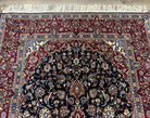 Dark Blue Persian Rug 5x8, Kork Wool Semi Antique Kashan Carpet, Very Fine Lachak Toranj Rug, Hand Knotted Floral Medallion Rug, 5 x 8 Oriental Rug - Jewel Rugs