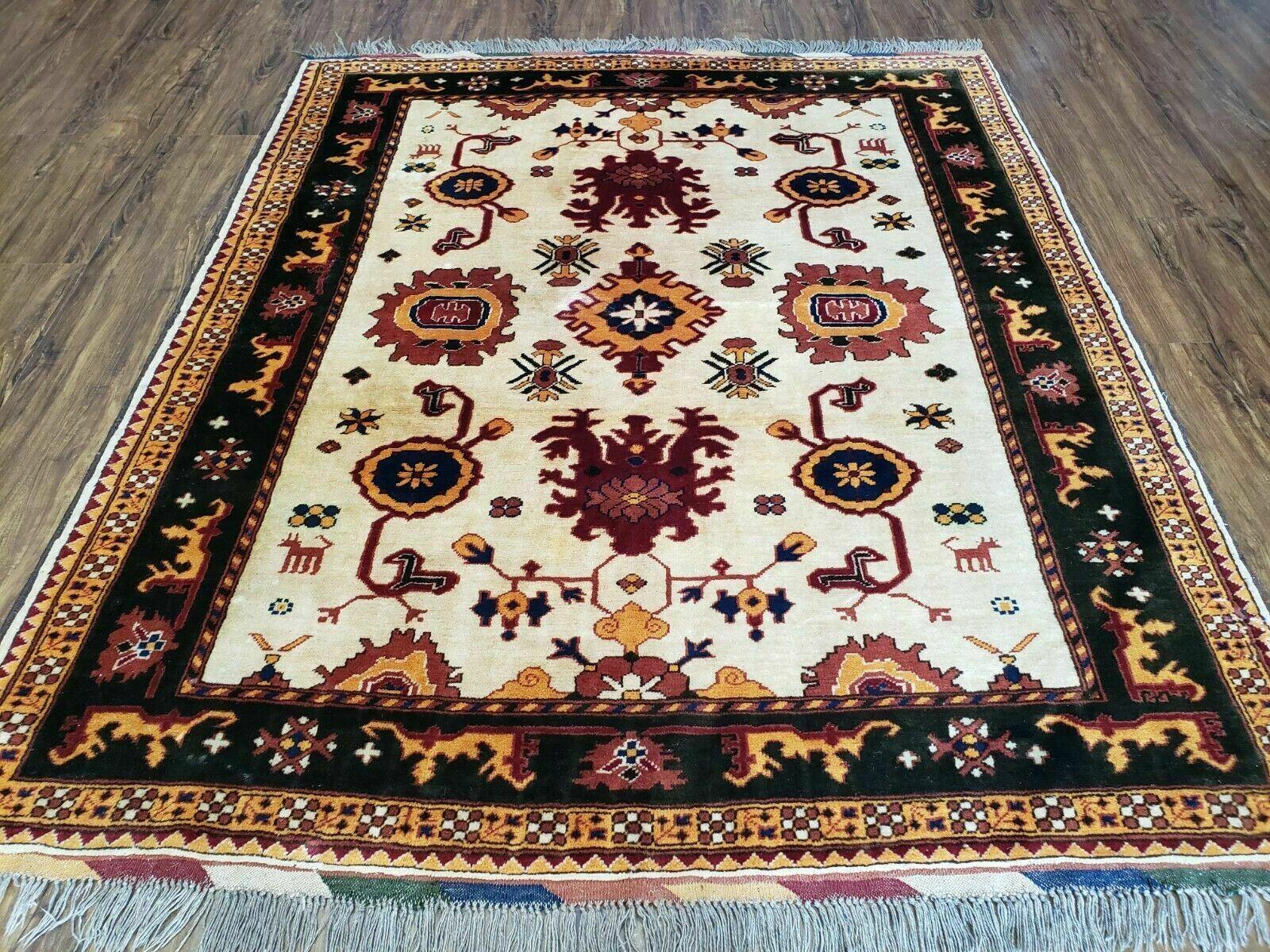 5' X 6' Vintage Handmade Knotted Turkish Kazak Pattern Wool Rug Bohemian Boho Interior Design - Jewel Rugs