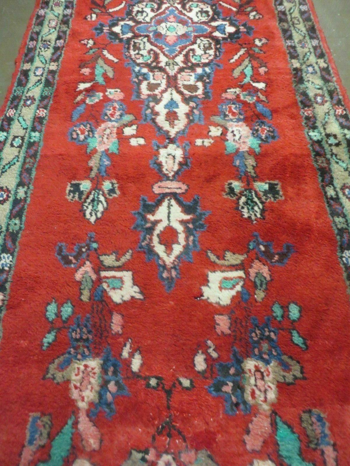 3' 3" X 17' Antique Handmade Indian Wool Runner Rug Red Vegetable Dyes Nice - Jewel Rugs