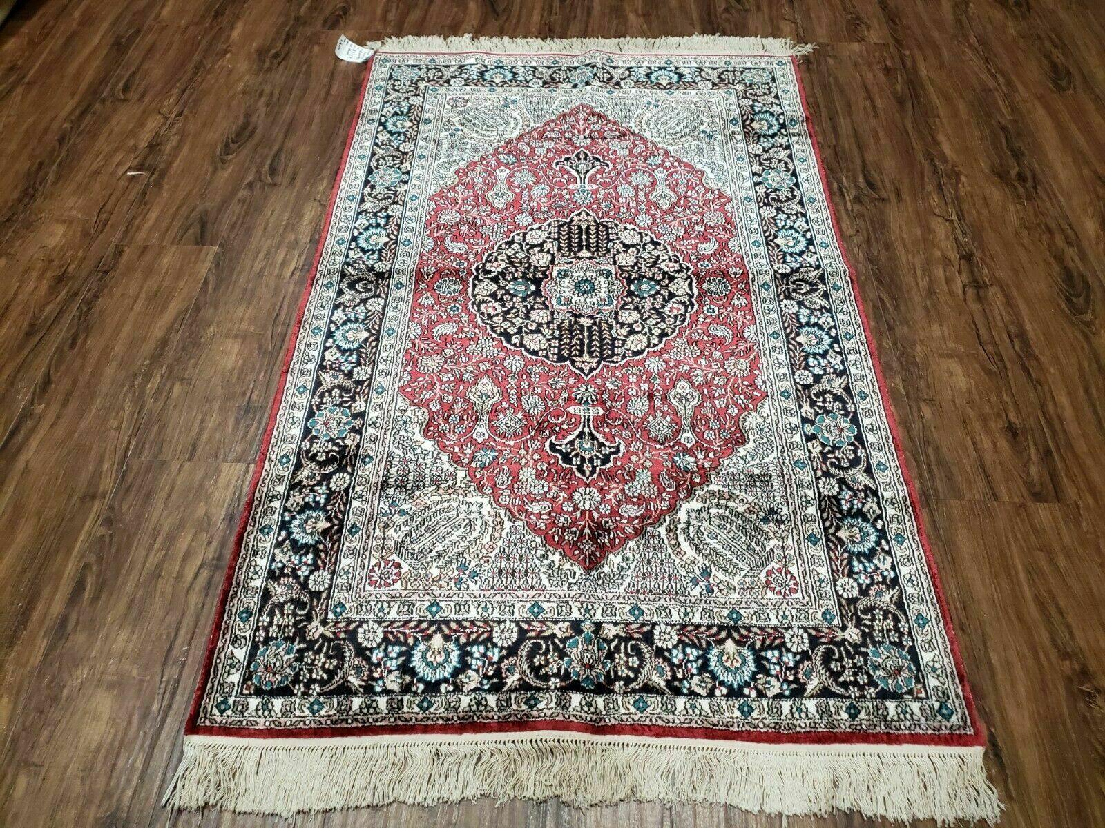 3' X 5' Vintage Fine Handmade India Oriental Kashmir Silk Rug 400 KPSI Wow - Jewel Rugs