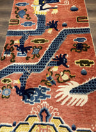 Rare Chinese Ningxia Pillar Rug 3x8, Late Qing Dynasty, 5 Clawed Dragon, Cloud Rainbow Border, Collectible Antique Carpet, Wool Hand Knotted - Jewel Rugs