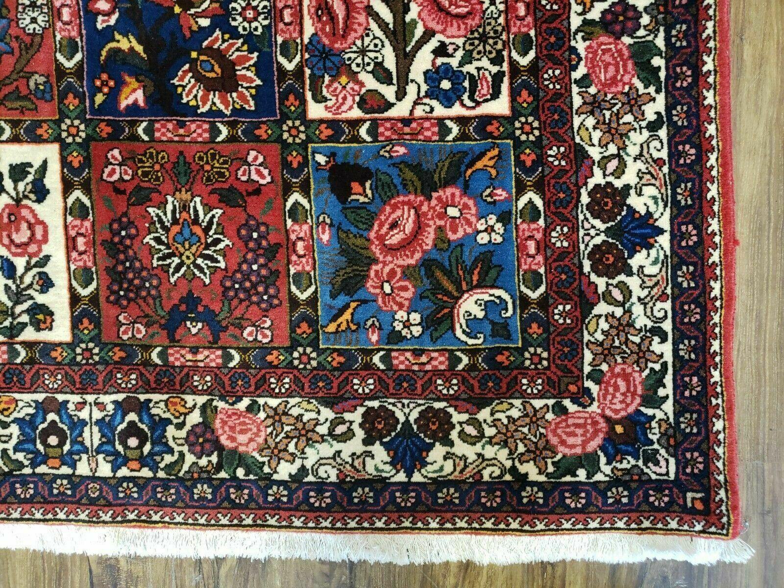 4' 4" X 6' 8" Vintage Handmade India Floral Panel Wool Rug Hand Knotted Nice - Jewel Rugs