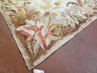 7' 7" x 9' 8" Needlepoint Rug Floral Beige Flat Weave Carpet 8x10 Handmade New Area Rug - Jewel Rugs