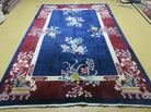 6' X 9' Vintage Handmade Art Deco Chinese Rug Peking Flowers Floral Blue Nice - Jewel Rugs