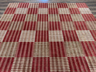 Modern Tibetan Rug 8x10, Hand Knotted Contemporary Nepali Carpet 8 x 10, Checkerboard Design, Red Cream Light Brown, Very Fine Wool & Silk - Jewel Rugs