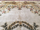 Aubusson Rug 10x14, Elegant French European Design, Vintage Handmade Carpet with Pile, Beige Floral Dining Room Rug, Living Room, Soft Wool - Jewel Rugs