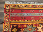 Unique Moroccan Rug 7x10, Room Sized Carpet, Red Orange Gray, Wool Oriental Striped Geometric Tribal Boho Rug, Flatweave with Raised Pile - Jewel Rugs