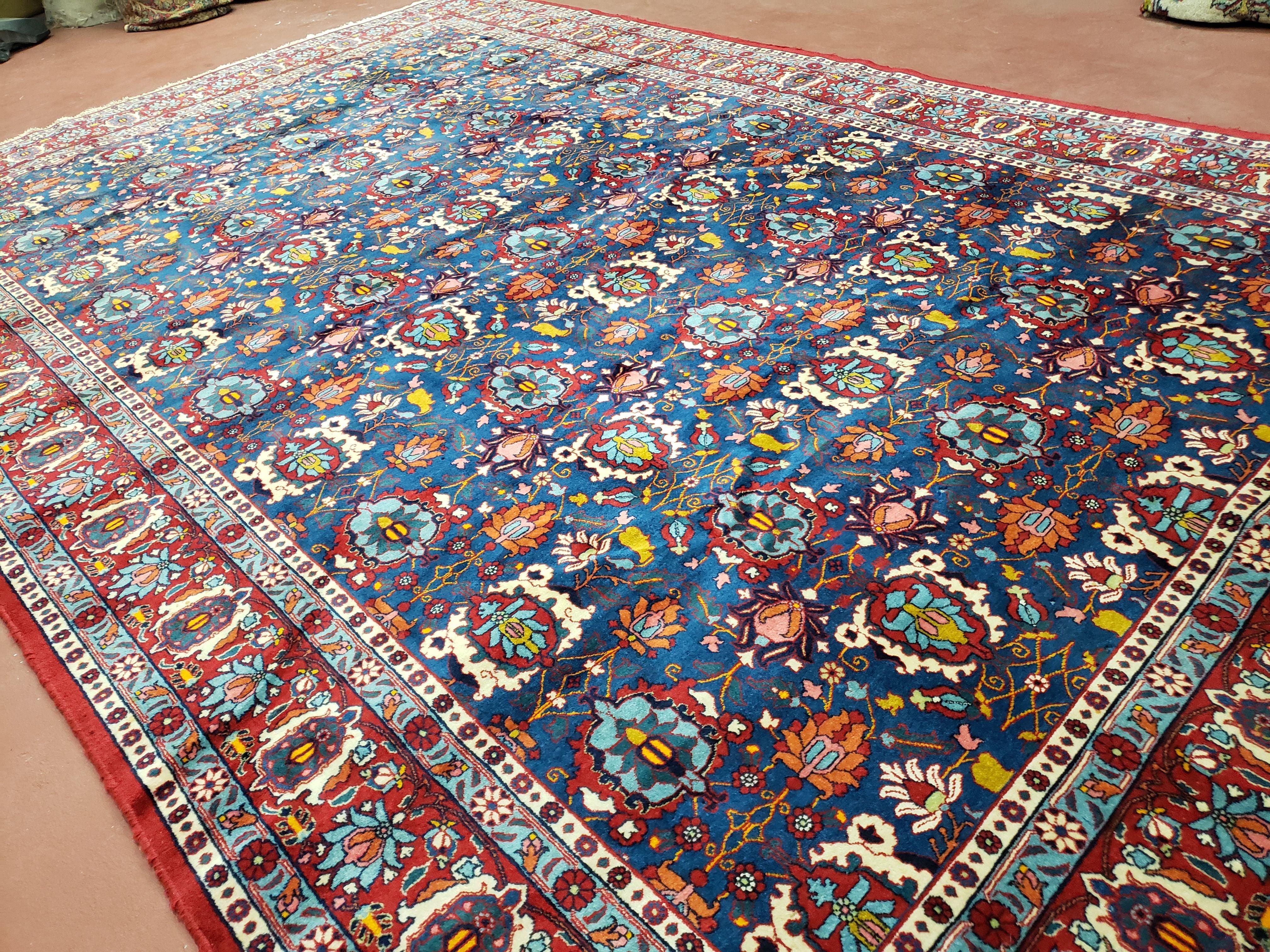 Rare Antique Persian Veramin Carpet, Mina-Khani Pattern, Blue, Red, Ivory, 7x11 ft, Hand-Knotted, Wool - Jewel Rugs