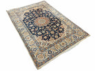 4x5 Ultra Fine Rug Handmade Rug Medallion Rug Floral Rug Beige Dark Blue Rug - Jewel Rugs