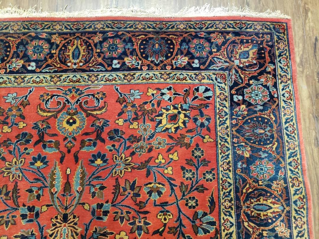 Antique Persian Kashan Rug, Manchester Wool, Red & Blue, Hand-Knotted, Allover Floral Pattern, 4'3" x 6'10" - Jewel Rugs