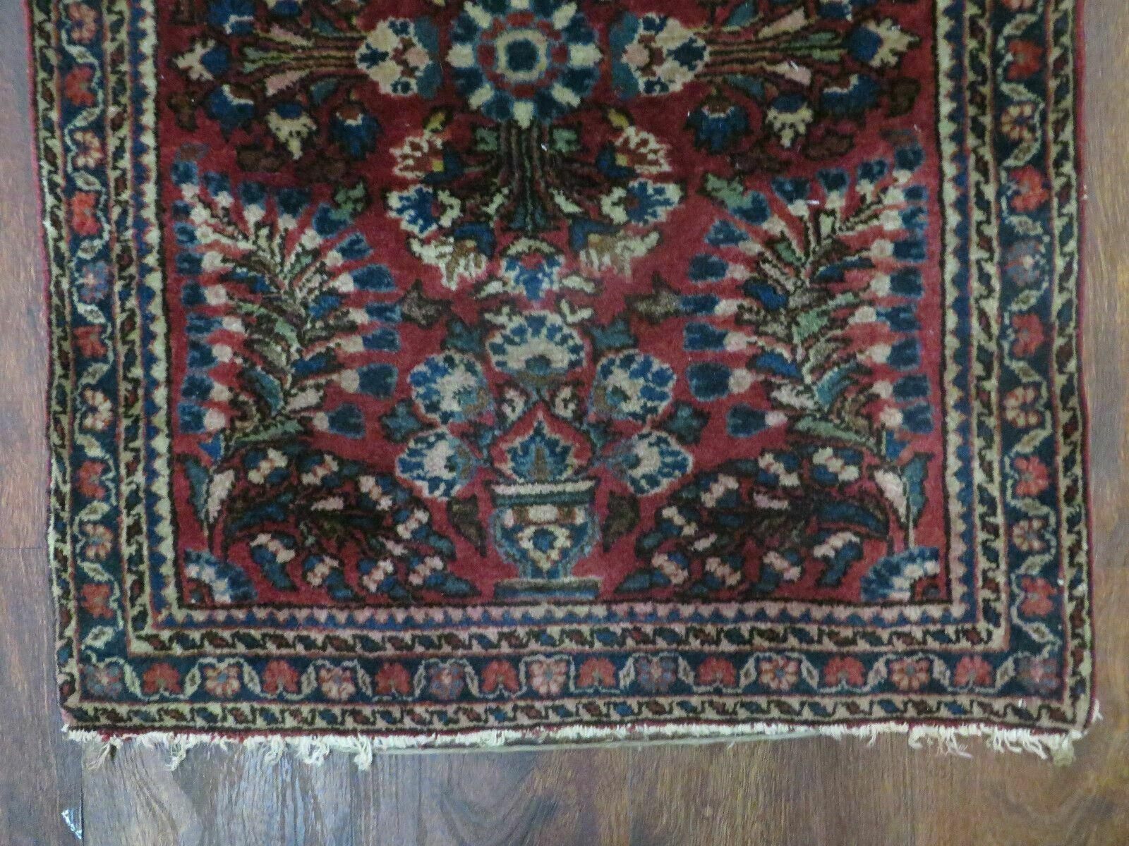 2' X 2.5' Antique Handmade Indian Floral Wool Rug Mat Red - Jewel Rugs