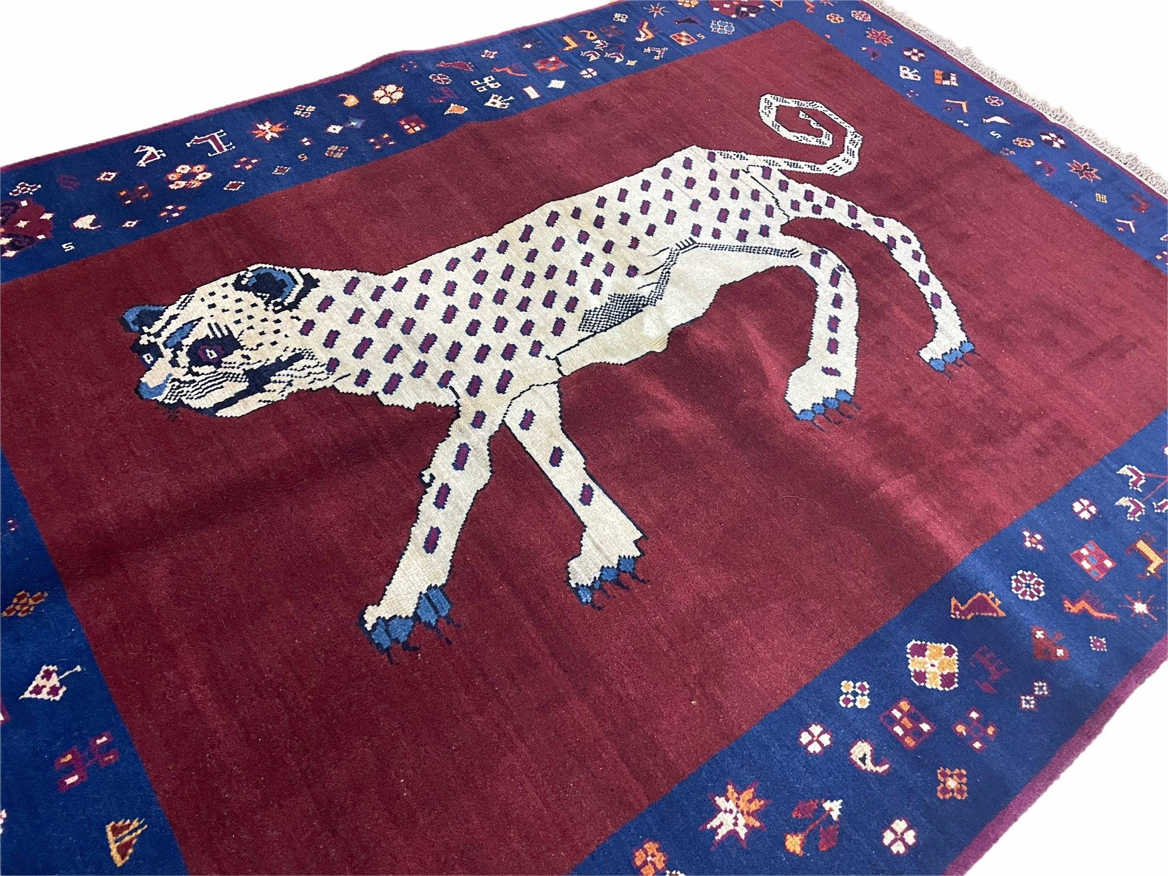 5 X 7 Handmade Zagros Wool Rug Snow White Panther Maroon Blue Organic Dyes - Jewel Rugs