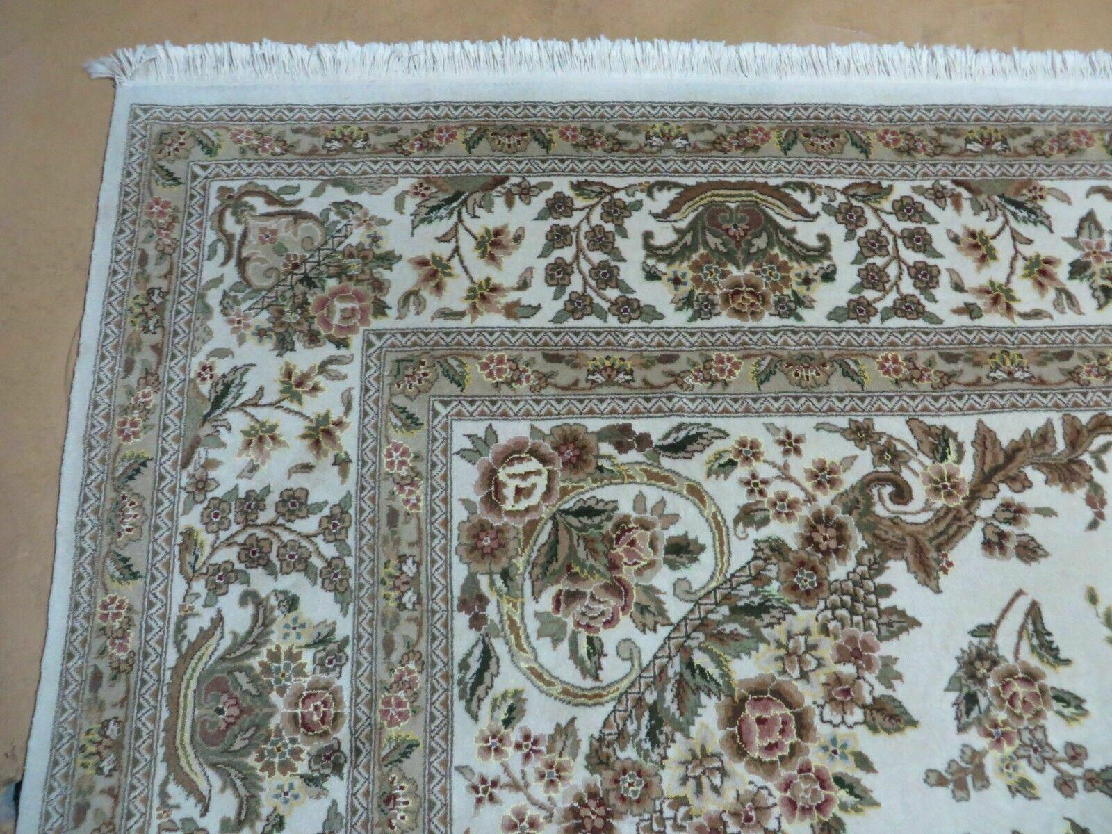 8' X 10' Handmade Chinese Floral Oriental Wool Silk Accent Rug Ivory Organic - Jewel Rugs