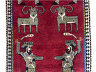 3 X 6 Handmade Wool Rug Tribal Balouch Warriors Deer Animal Pictorial Red Swords - Jewel Rugs