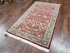 Indo-Persian Rug 3x5, Vintage Traditional Oriental Carpet 3 x 5, Afshan Allover Floral Pattern Red & Green Wool Hand-Knotted Fine Indian Rug - Jewel Rugs