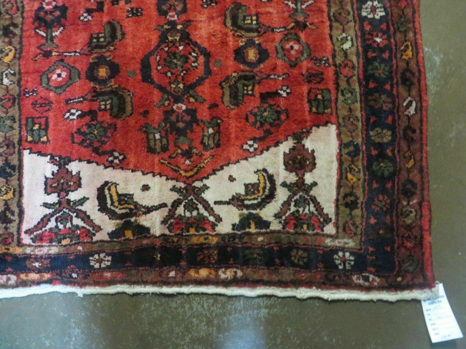 3' 3" X 10' 2" Antique Handmade India Floral Wool Runner Rug Knotted Red # 133 - Jewel Rugs