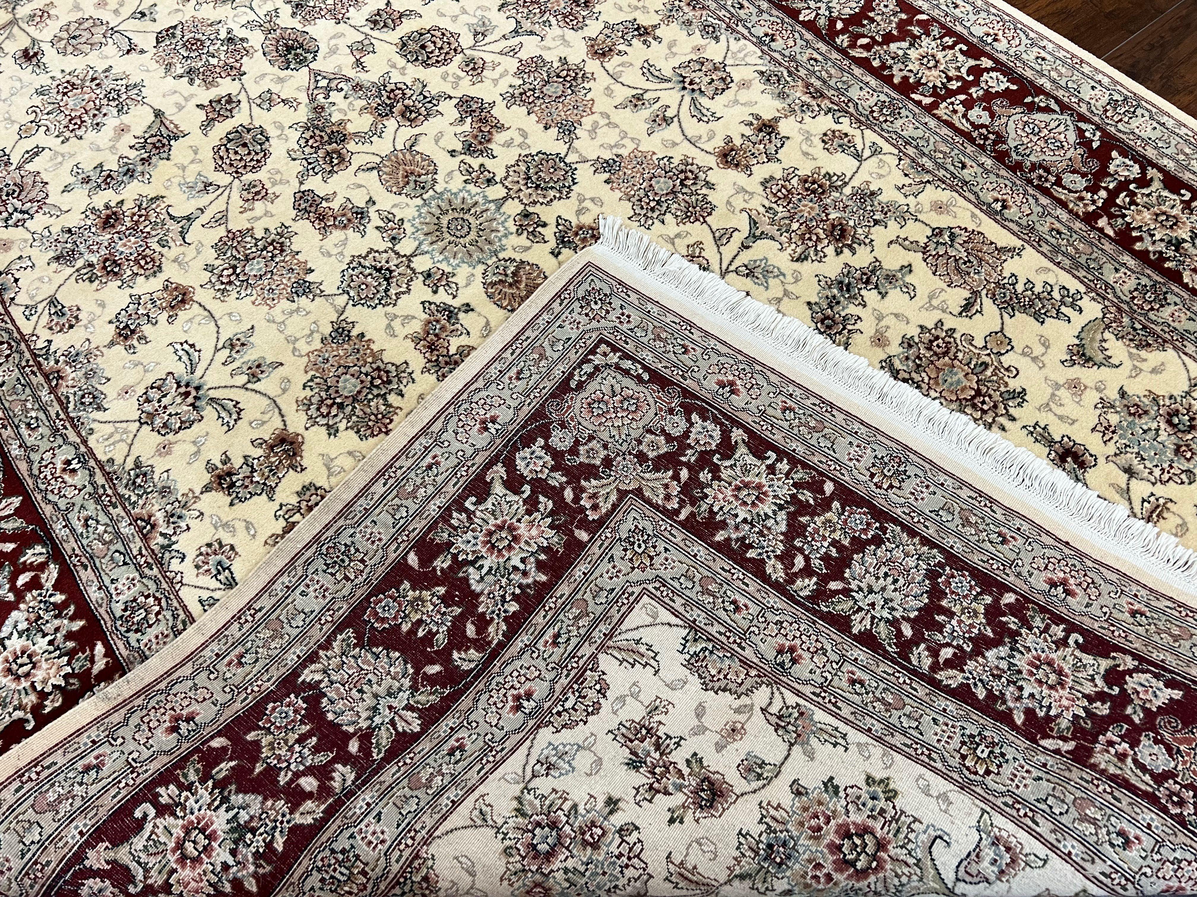 Pak Persian Rug 6x9, Floral Allover Carpet 6 x 9 ft, Cream and Maroon Hand Knotted Wool and Silk Fine Oriental Rug, Traditional Vintage Rug - Jewel Rugs