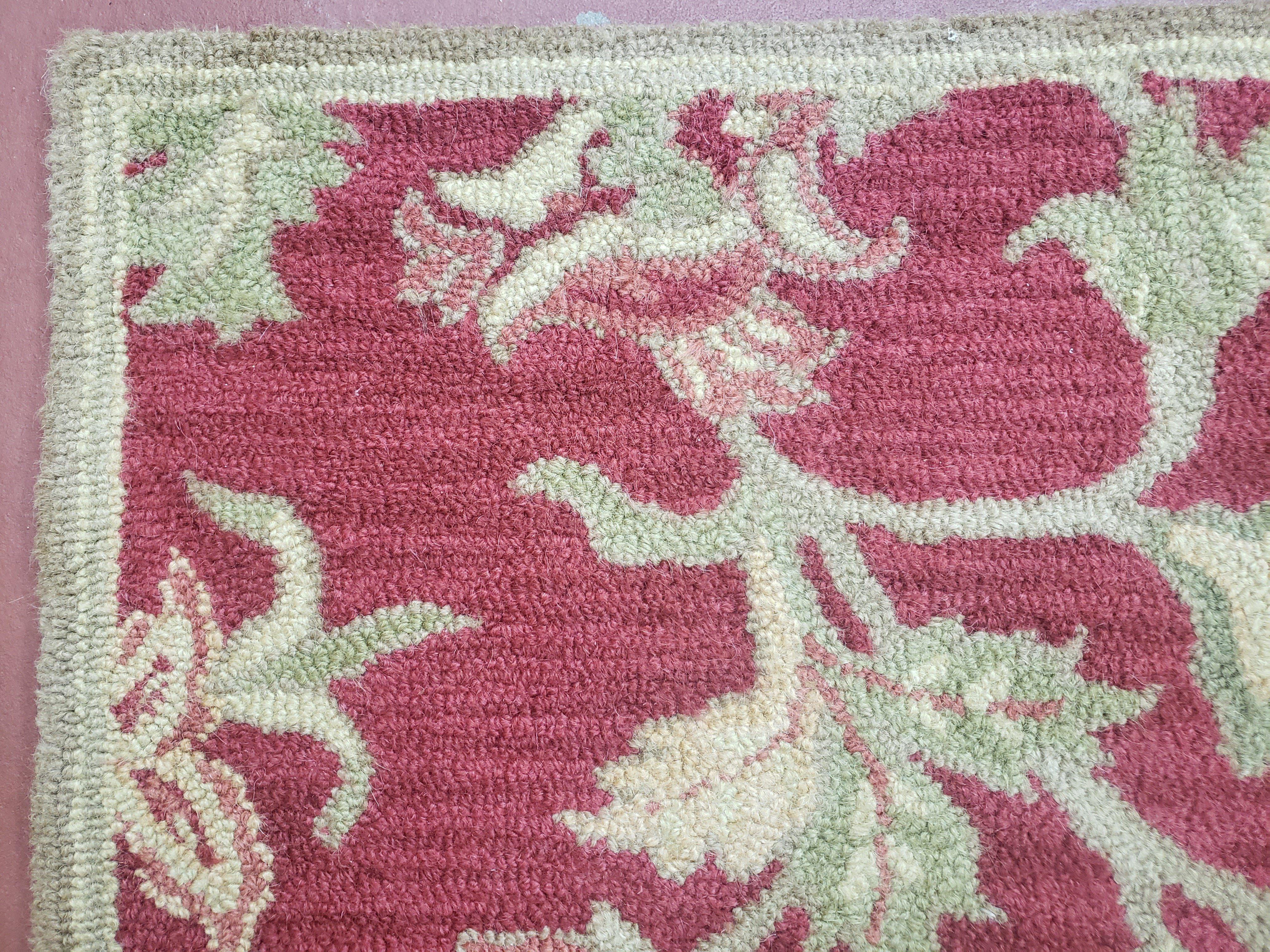 Pottery Barn Small Indian Handtufted Wool Rug 3x5, Red Floral Accent Carpet, Foyer Room Rug, Entryway Rug 3 x 5 ft - Jewel Rugs