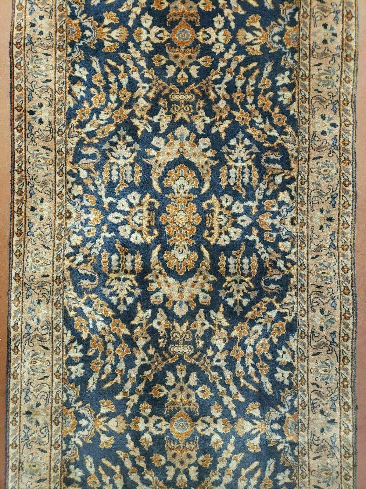 2' 6" X 12' Vintage Handmade India Floral Oriental Wool Rug Runner Carpet Blue - Jewel Rugs