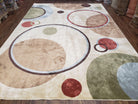 8x11 Modern Rug, 8 x 11 Abstract Area Rug, Circles, Cream, Tan, Art Silk, Soft Carpet - Jewel Rugs