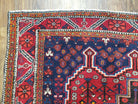 Antique Persian Shiraz Tribal Rug, Afshar Design, Double Medallion, Hand-Knotted, Red and Navy Blue, Wool, 5' 1" x 6' 8" - Jewel Rugs