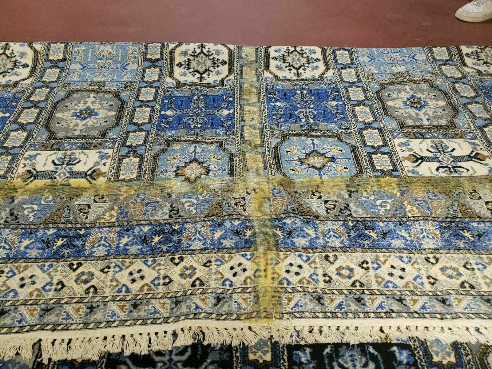 12' x 17' Palace Size Handmade Moroccan Urban Rabat Blue Panel Wool Area Rug - Blue and Beige - Jewel Rugs