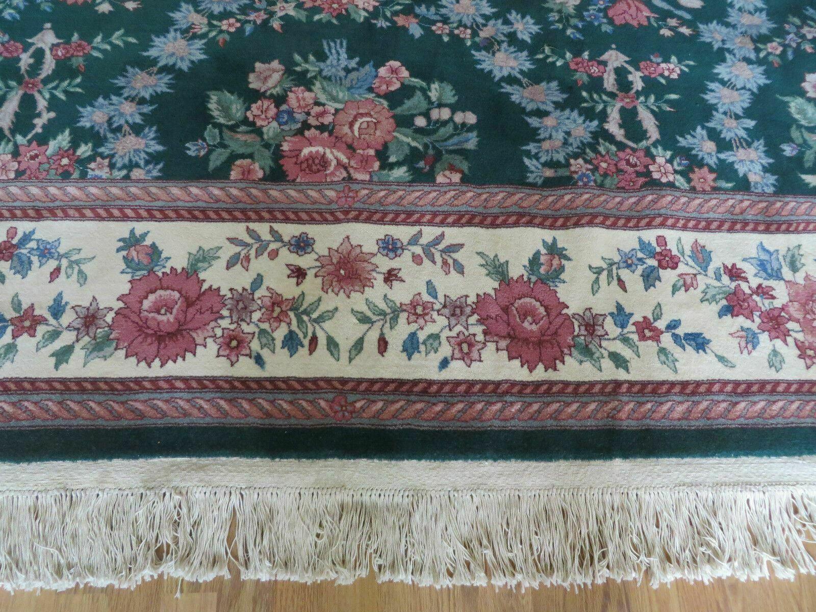 9' X 12' Fine Wiliiam Morris India Oriental Floral Hand Made Green Wool Rug - Jewel Rugs