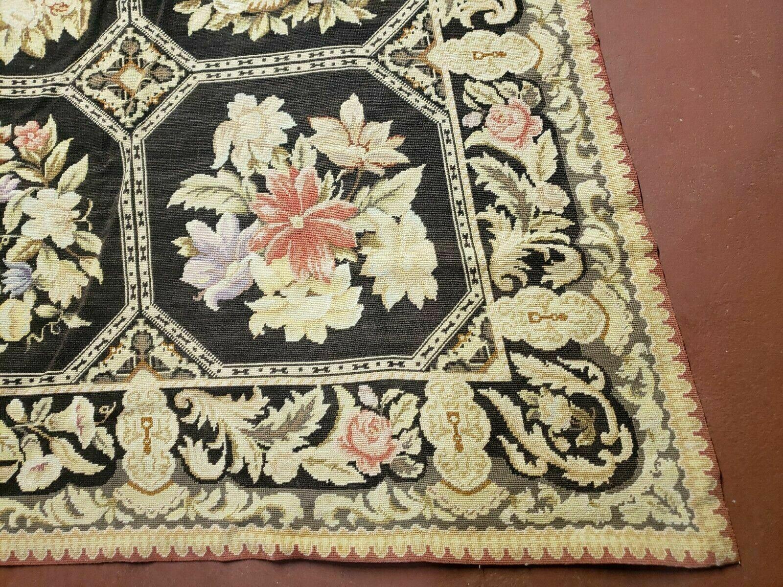 6' X 9' Vintage Handmade English Design Needlepoint Wool Rug Flat Weave Nice - Jewel Rugs