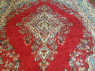 8' X 10' Vintage Handmade India Kirman Wool Rug Hand Knotted Organic Dyes Red - Jewel Rugs