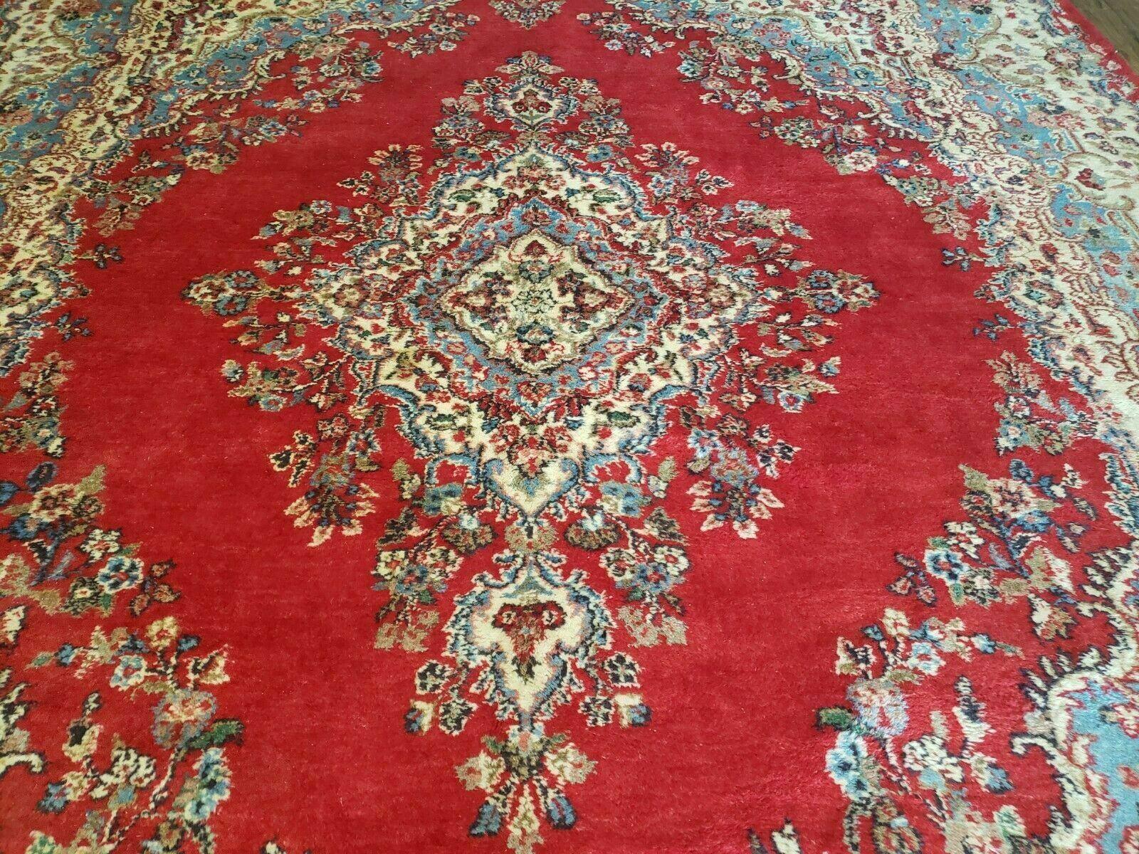 8' X 10' Vintage Handmade India Kirman Wool Rug Hand Knotted Organic Dyes Red - Jewel Rugs