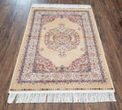 Small Beige Silk Rug, Oriental Carpet 2.5 x 4, Turkish Silk Rug, Luxury Medallion Accent Rug, Bamboo Silk, Tan Silk Rug, New, 2' 8" x 4' 1" - Jewel Rugs