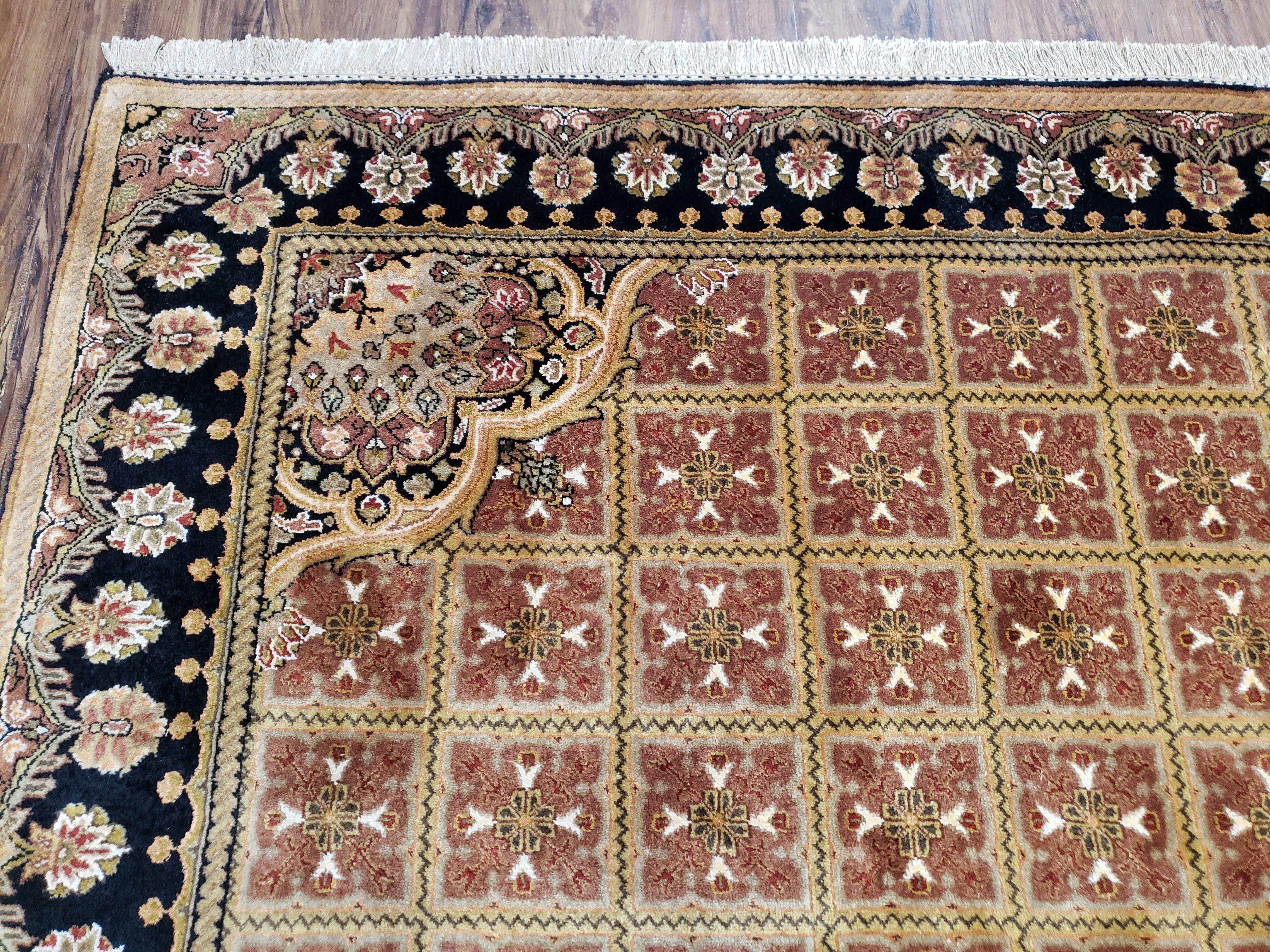 Indo Persian Rug, 8x10 Rug, Panel Design Rug, Handmade Rug, Wool Area Rug 8 x10, Vintage Rug, Medallion Rug, Indian Rug, Rose Red Black Gold - Jewel Rugs