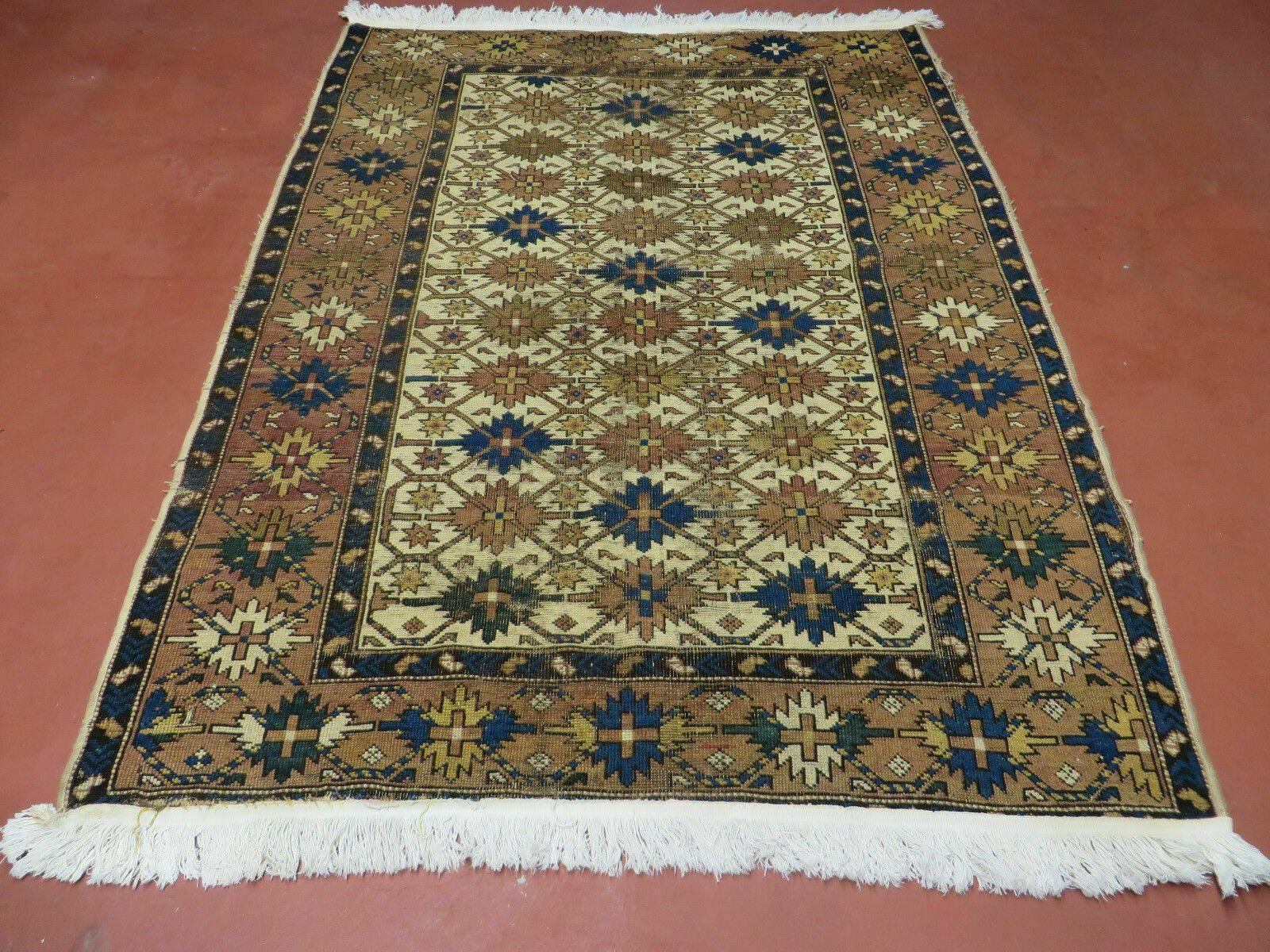 4' X 5' Antique Handmade Caucasian Kazak Shirvan Wool Rug Snow Flakes - Jewel Rugs