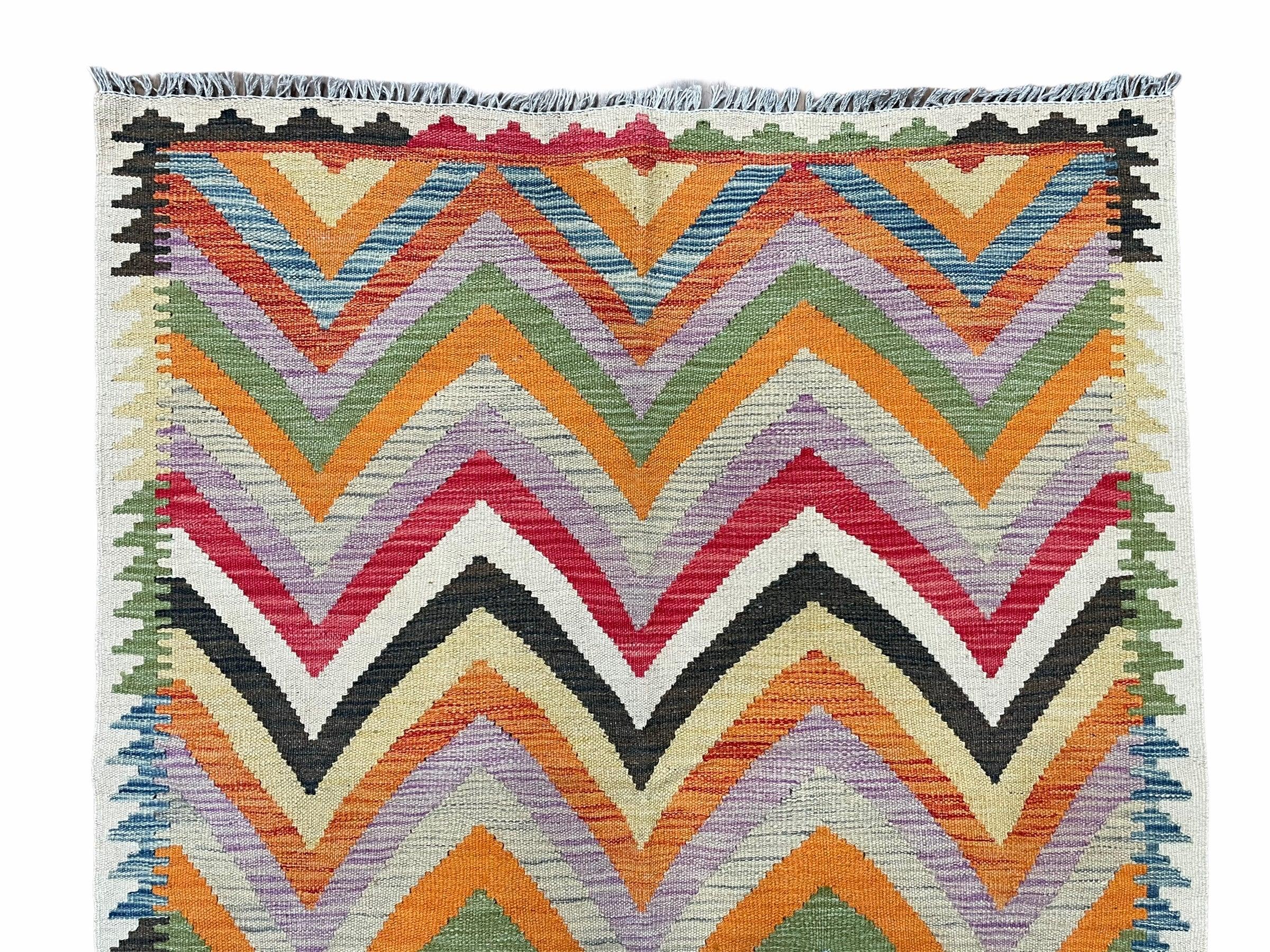 3x5 Kilim Rug, Colorful Kilim Rug 3x5 Multicolor Turkish Kilim Rug 3 x 5 Flatweave Kilim 5x3 Zigzag Kilim Wool Kilim New Playroom Rug Nice - Jewel Rugs