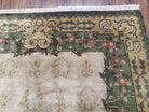 Vintage Nepalese Aubusson Area Rug 6x9, Hand-Knotted Beige & Green Tibetan Carpet, Soft Plush Pile, 6 x 9 European Design Rug - Jewel Rugs