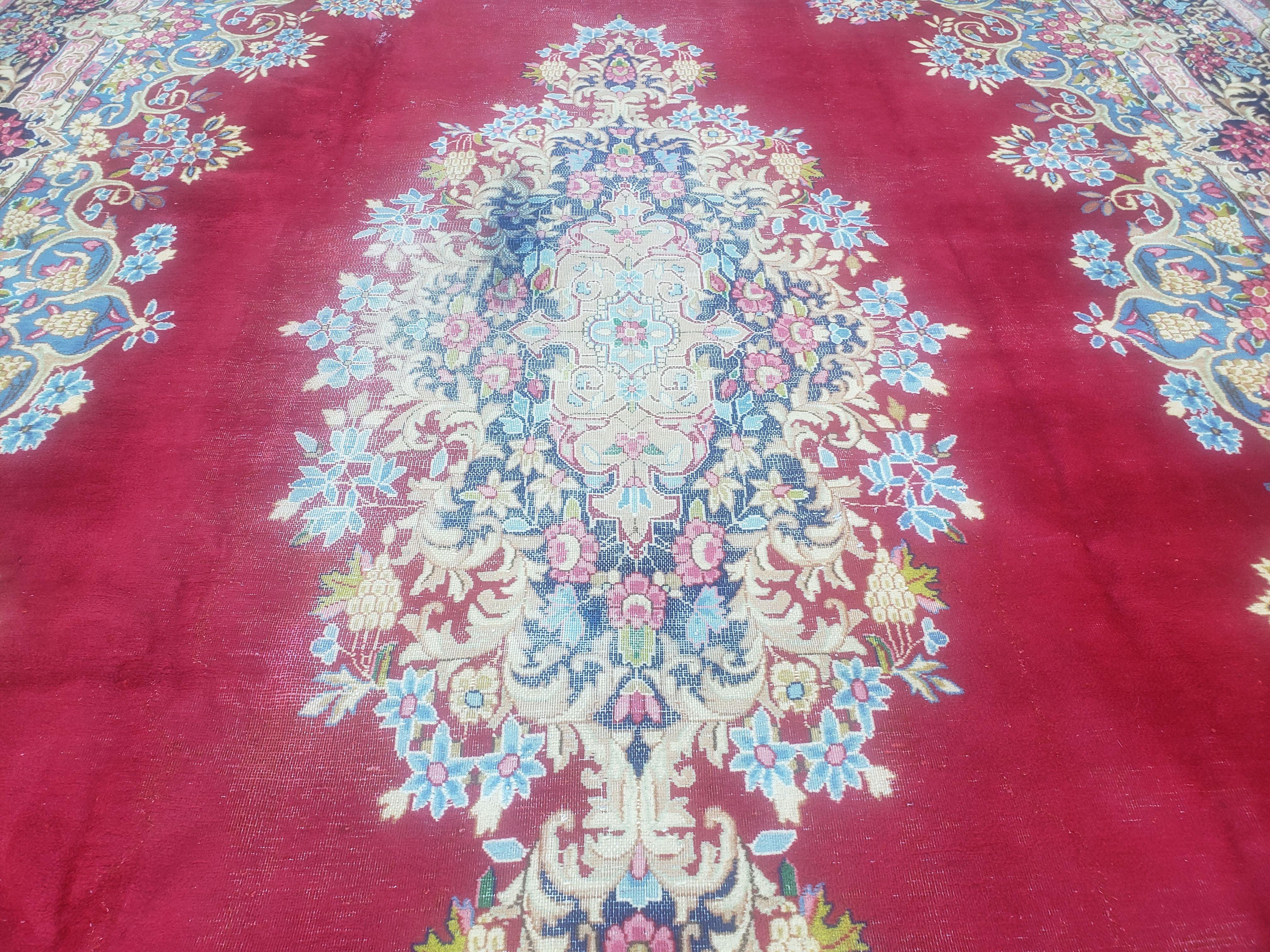 Antique Persian Kirman Rug, Namazian Master Weaver, Red, Medallion, Wool, Hand-Knotted, Shabby Chic, 9' 11" x 16' 8" - Jewel Rugs