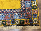 Bright Moroccan Rug 5x6, Rabat Rug 5 x 6, Mustard Yellow and Blue, Open Field and Medallion, Soft Wool Oriental Carpet, Handmade Vintage Rug - Jewel Rugs