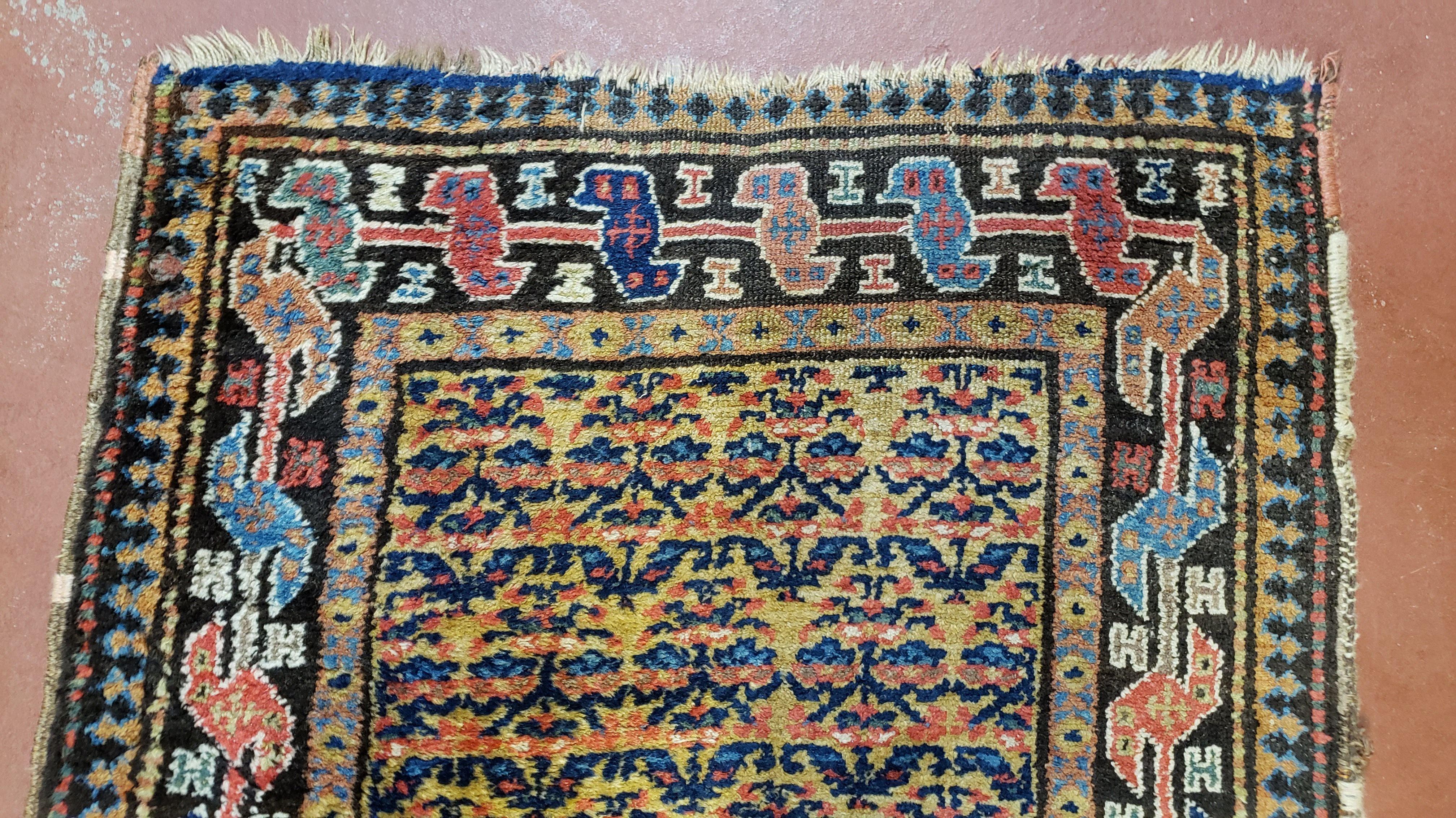 2' 9" x 12' Antique Runner Rug Mustard Yellow Gold Colorful Caucasian Karabagh Kazak Tribal 12ft Runner Nomadic Rug Collectible Carpet Rare - Jewel Rugs