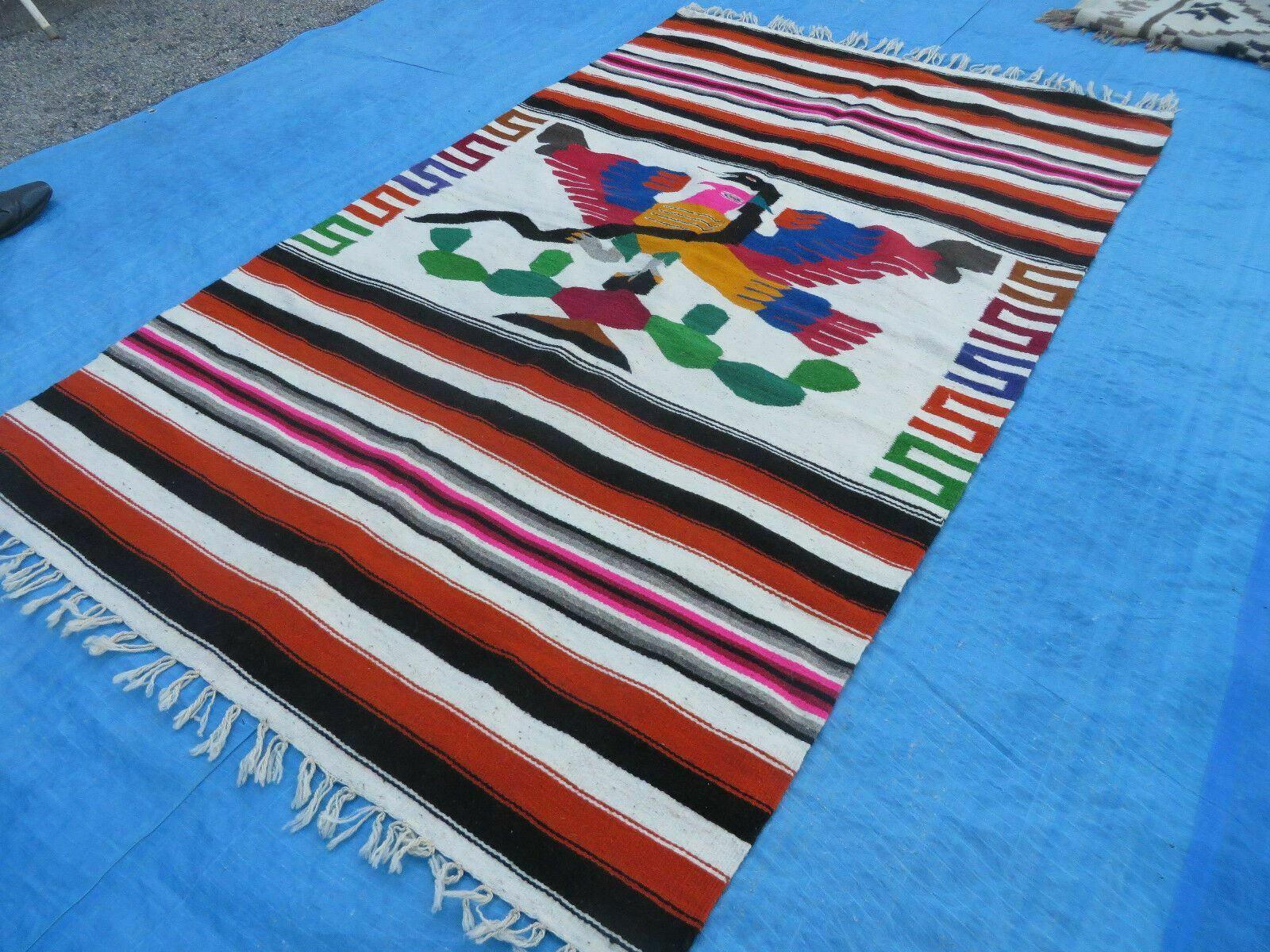 4' X 6' Vintage Handmade Latin American Mexican Wool Blanket Kilim Rug Eagle - Jewel Rugs