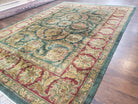 Large Indian Room Sized Rug 10x14, Indo Mahal Sultanabad Area Rug Dark Green Red, Wool Hand-Knotted Large Floral Carpet Soft Living Room Rug - Jewel Rugs