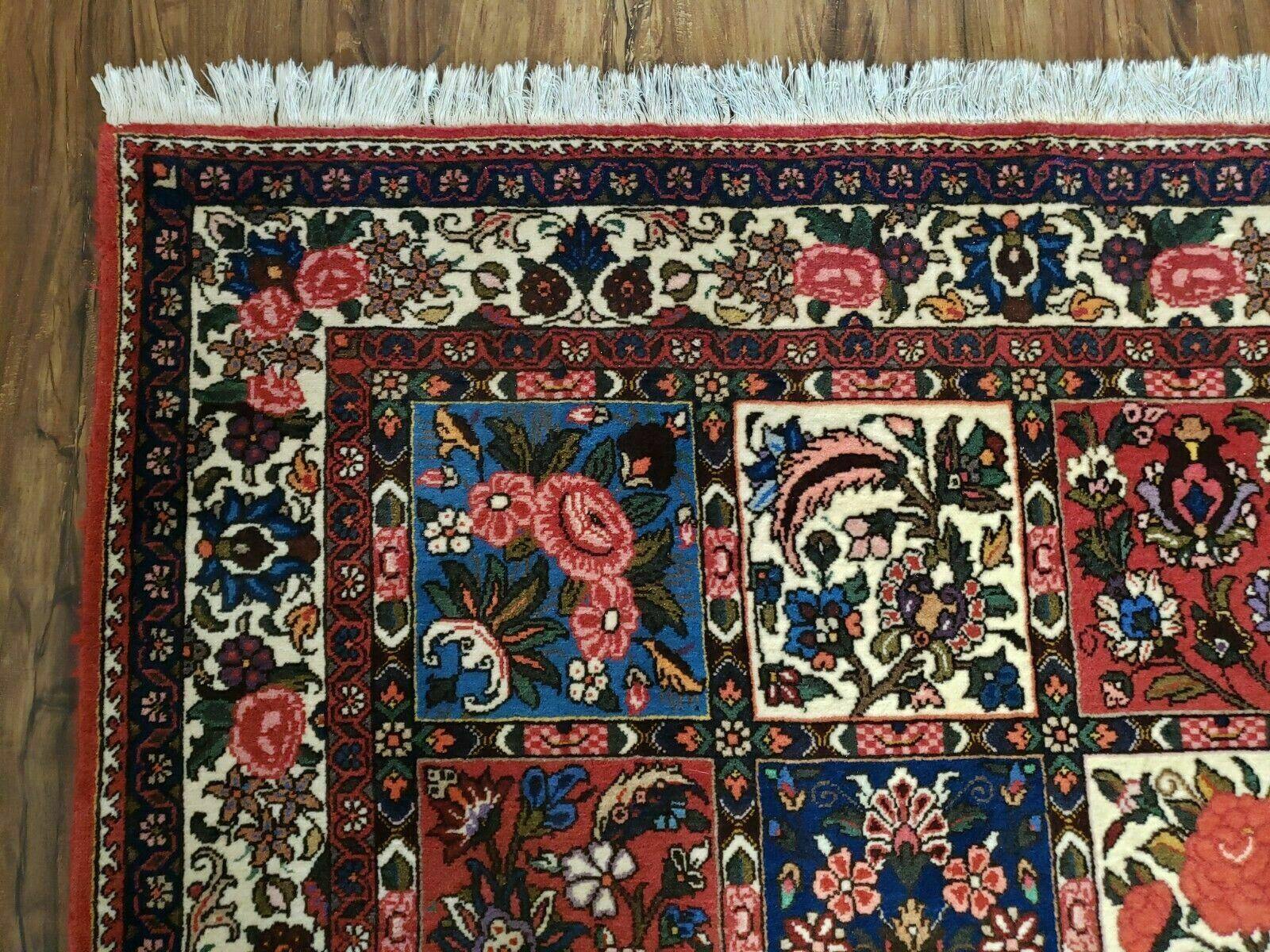 4' 4" X 6' 8" Vintage Handmade India Floral Panel Wool Rug Hand Knotted Nice - Jewel Rugs