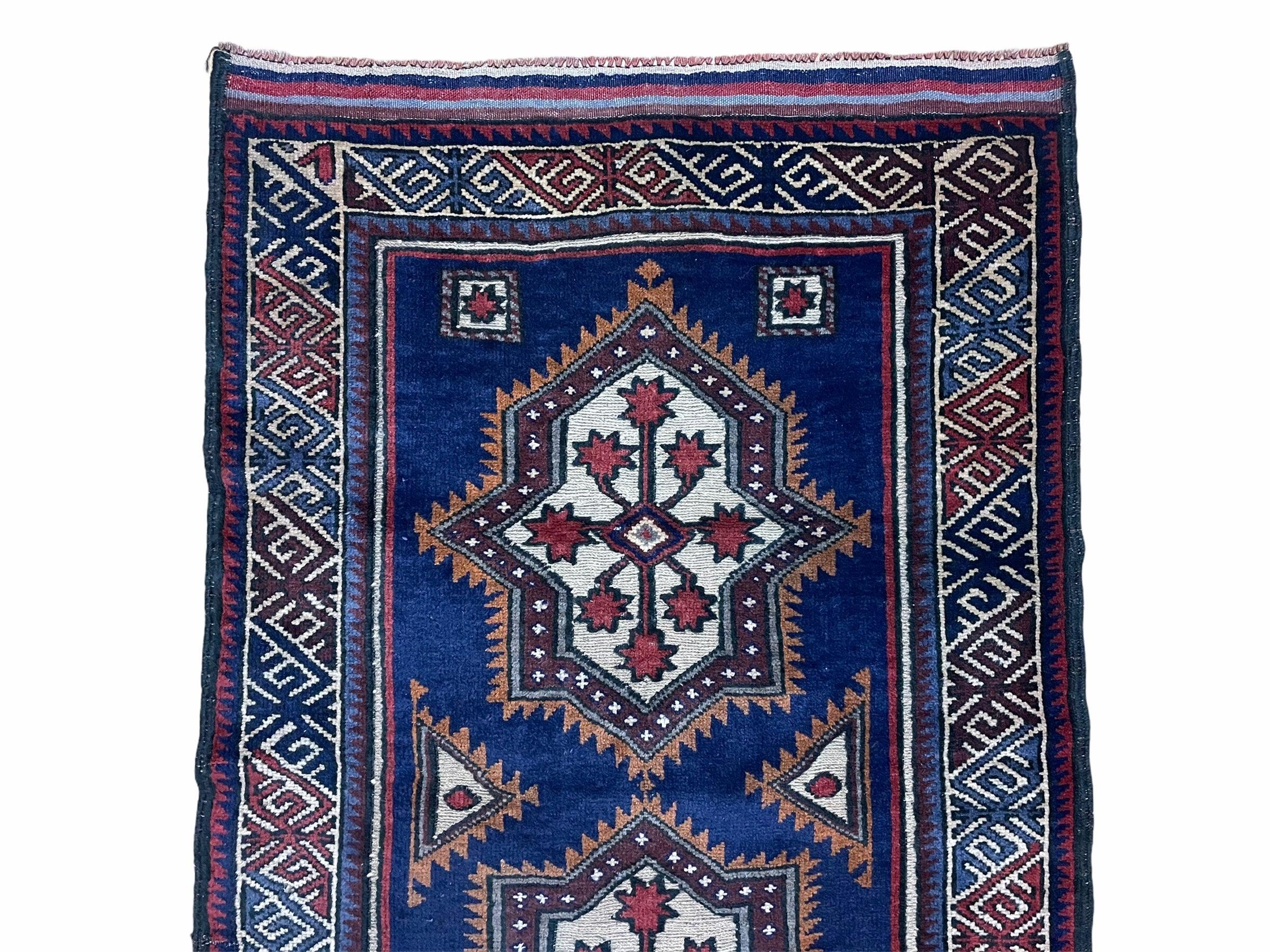 3 X 4 Handmade Tribal Wool Rug Baluchi Rug Afghan Balouch Rug Blue Red Beige - Jewel Rugs